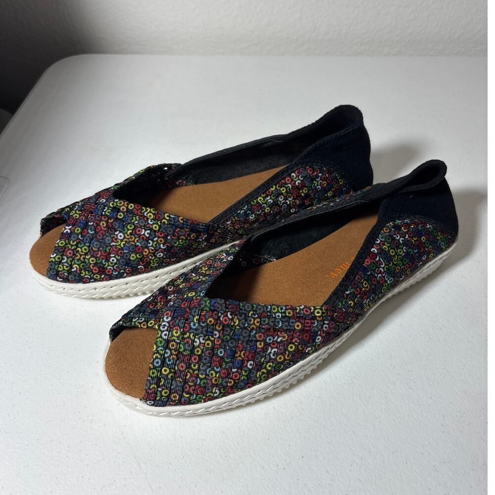 Bernie Mev NWOT Size 9 (EU 40) Brooke Peep-Toe Slip-On Flats Multicolor Dazzle